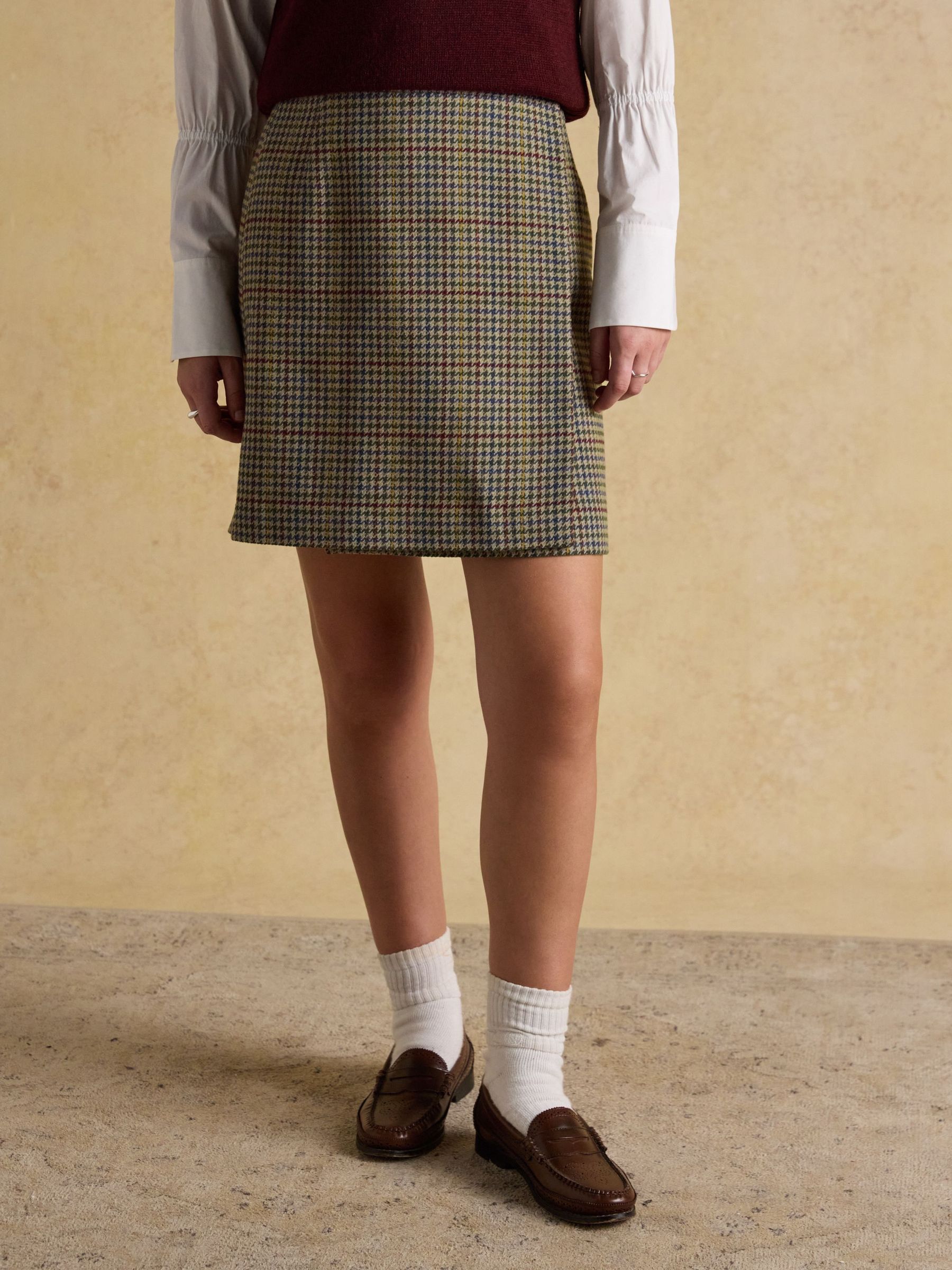 Wrenley Brown Check Wrap Tweed Skirt (AY2054) | £69