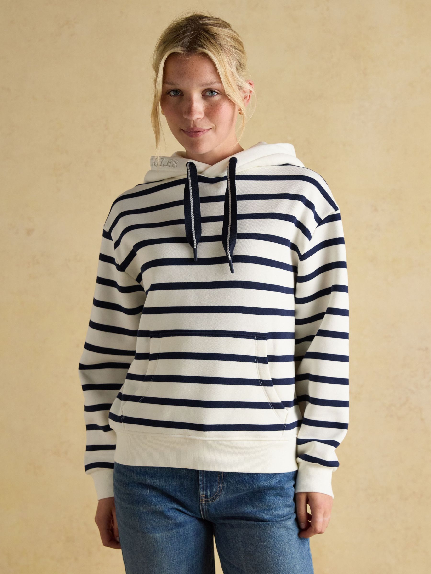 Milbourne Cream & Navy Striped Hoodie (AY2086) | £59