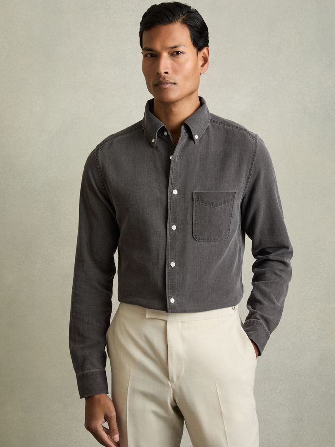 Denim Piqué Button-Through Shirt in Washed Black (AY2690) | £120