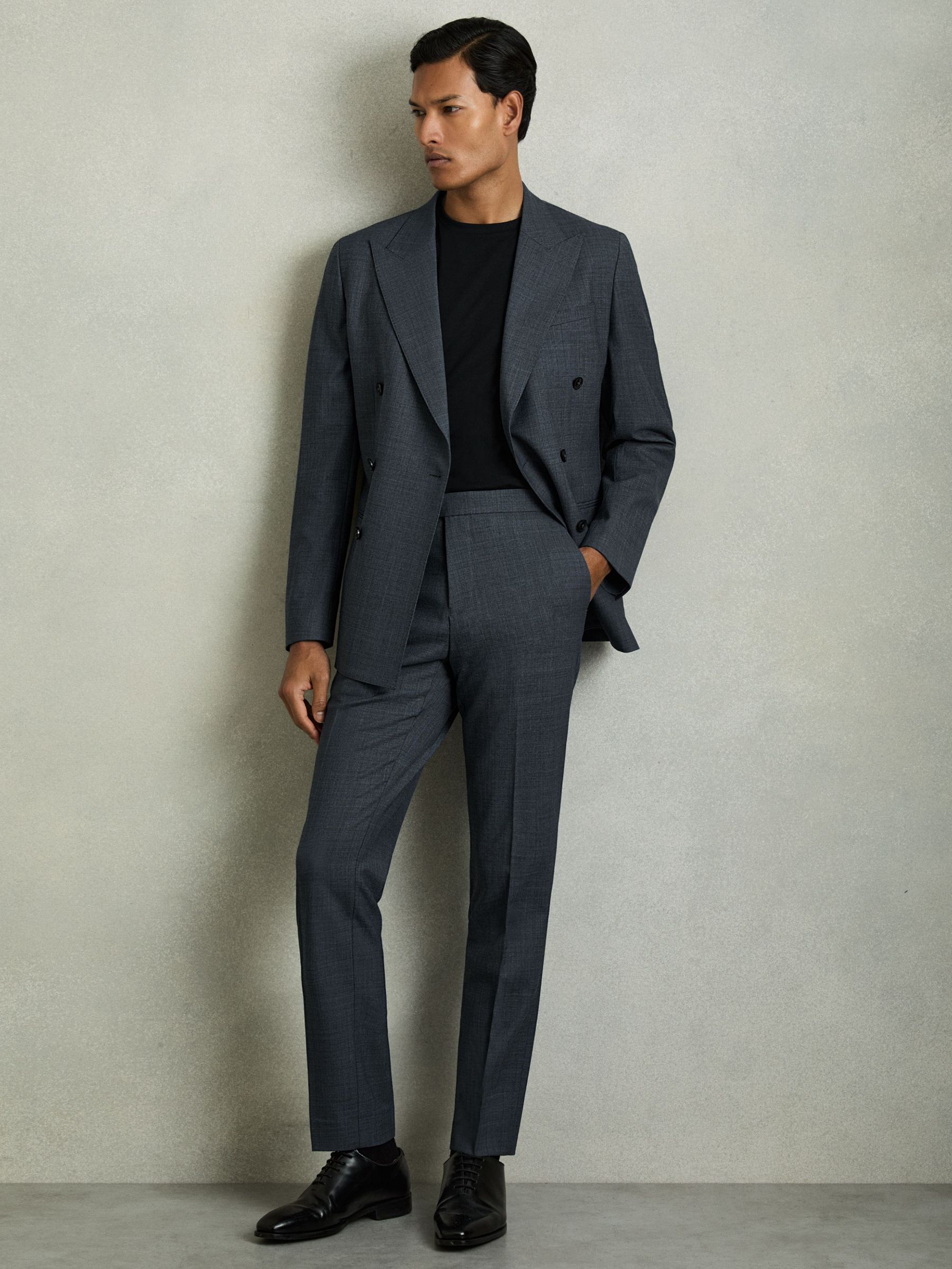 Slim-Fit Sharkskin Suit Trousers Wool-Blend in Airforce Blue (AY2735) | £170