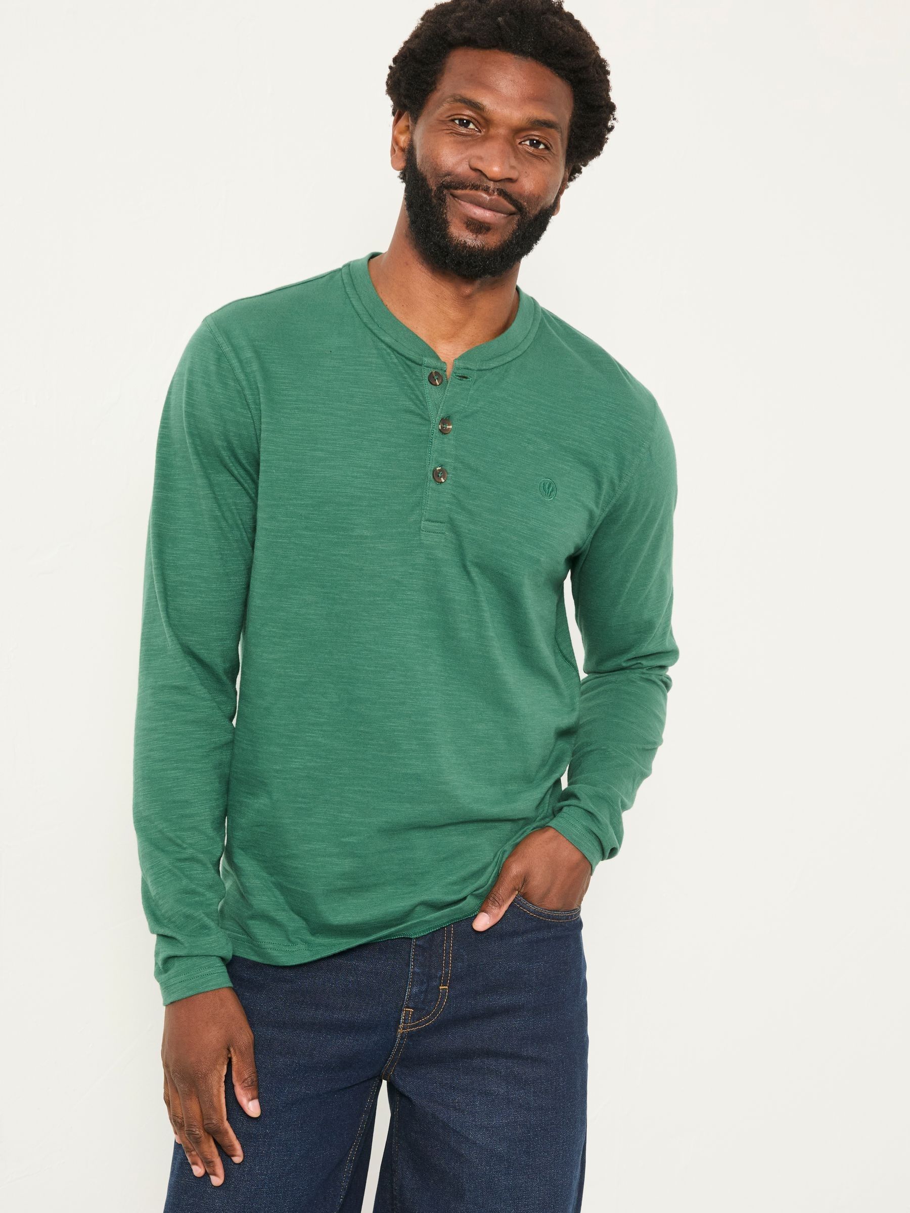 Henley Emerald Green Long Sleeve Woodside Slub (AY3055) | £29.50