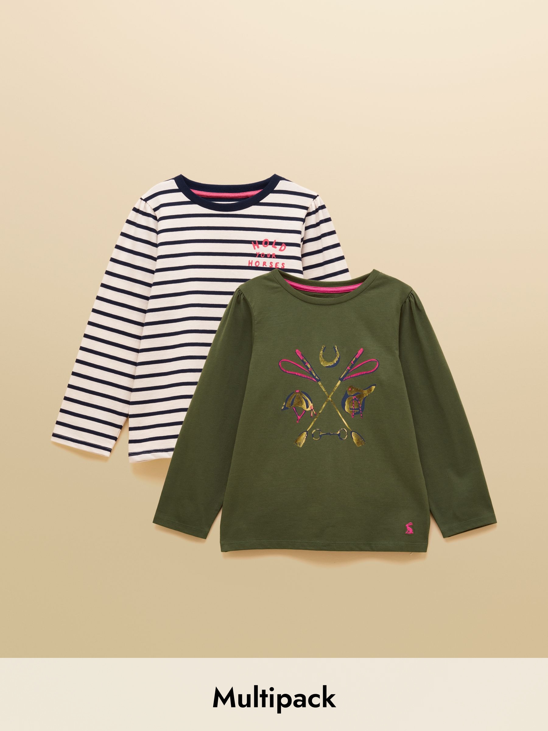 Girls' Khaki Print & Navy Stripe Long Sleeve Top 2 Pack (AY4053) | £19.95 - £23.95