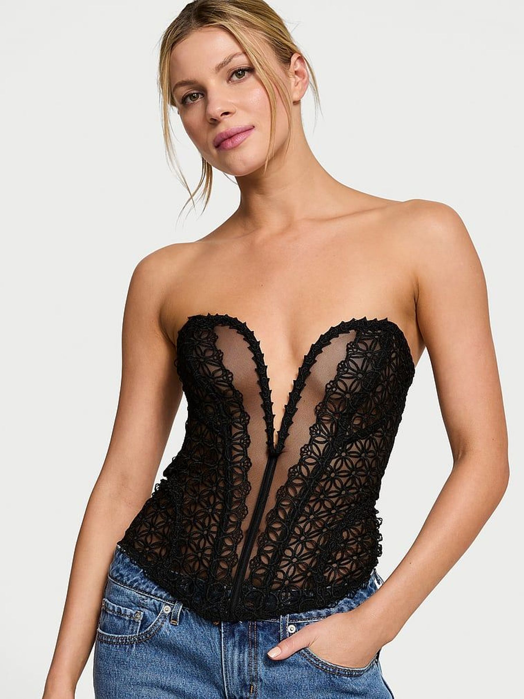 Black Geo Daisy Lace Corset Top (AY4483) | £85