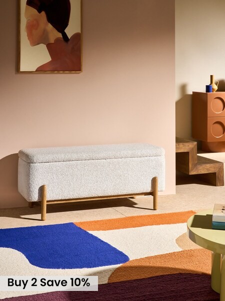 Asare Storage Ottoman Bench in Off White Pax Boucle (AY5142) | £299