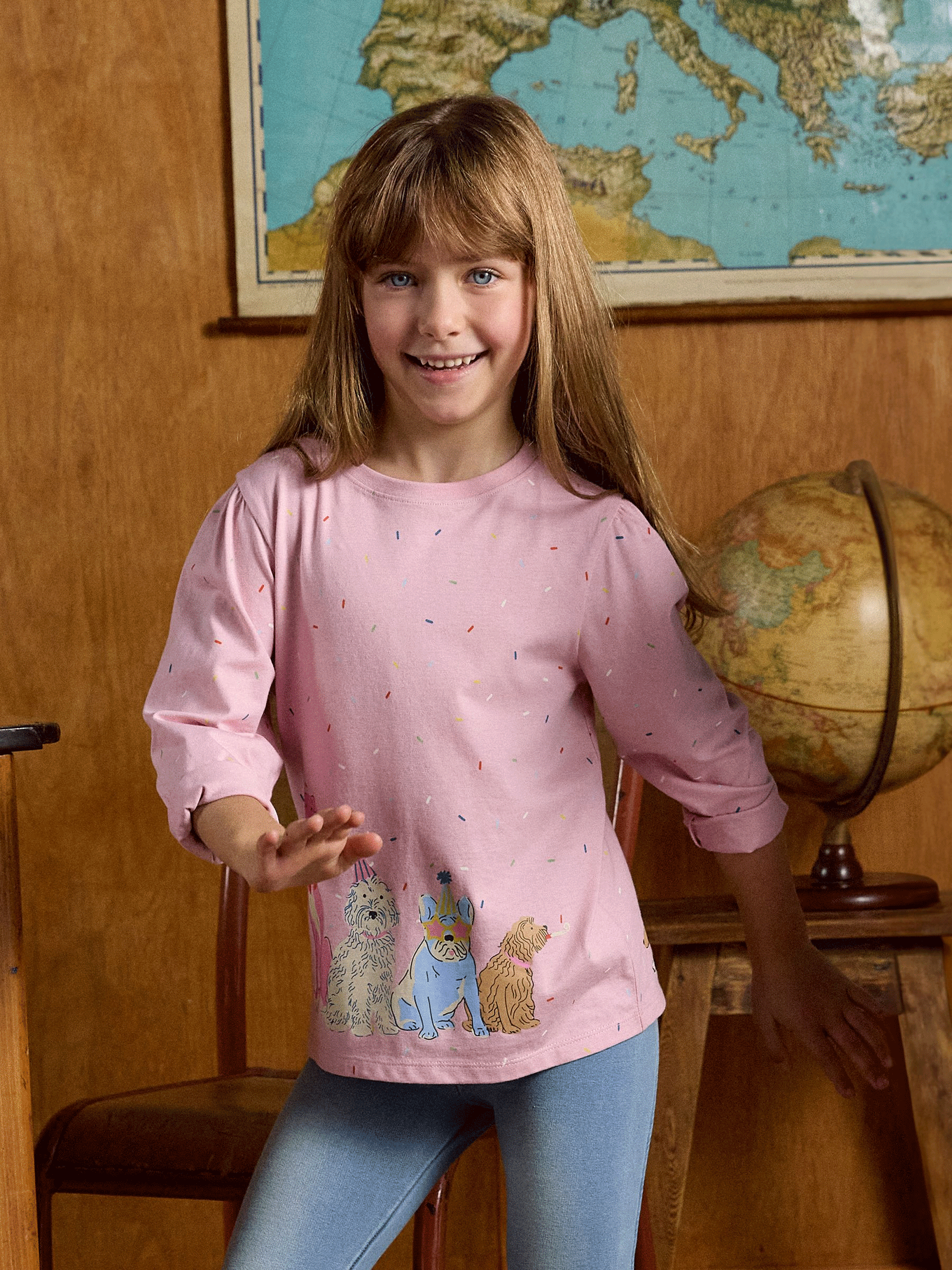 Girls' Ava Pink Dog Print Long Sleeve Top (AY5459) | £9 - £10