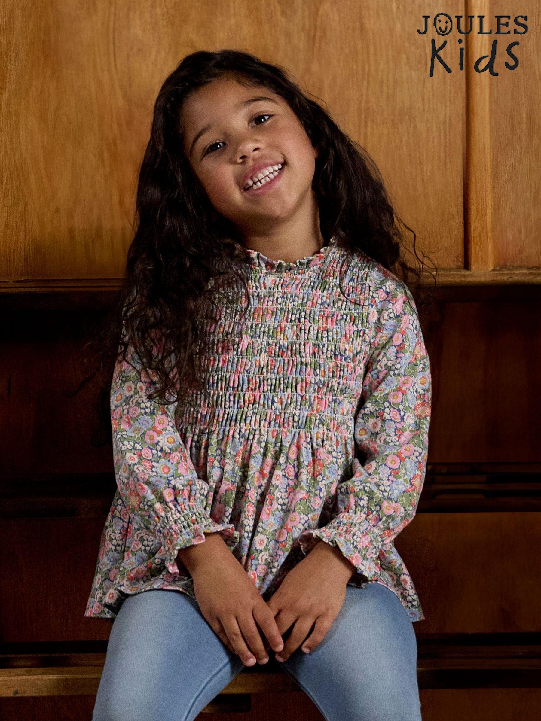 Girls' Gracie Pink Ditsy Long Sleeve Shirred Top (AY5467) | £17 - £21