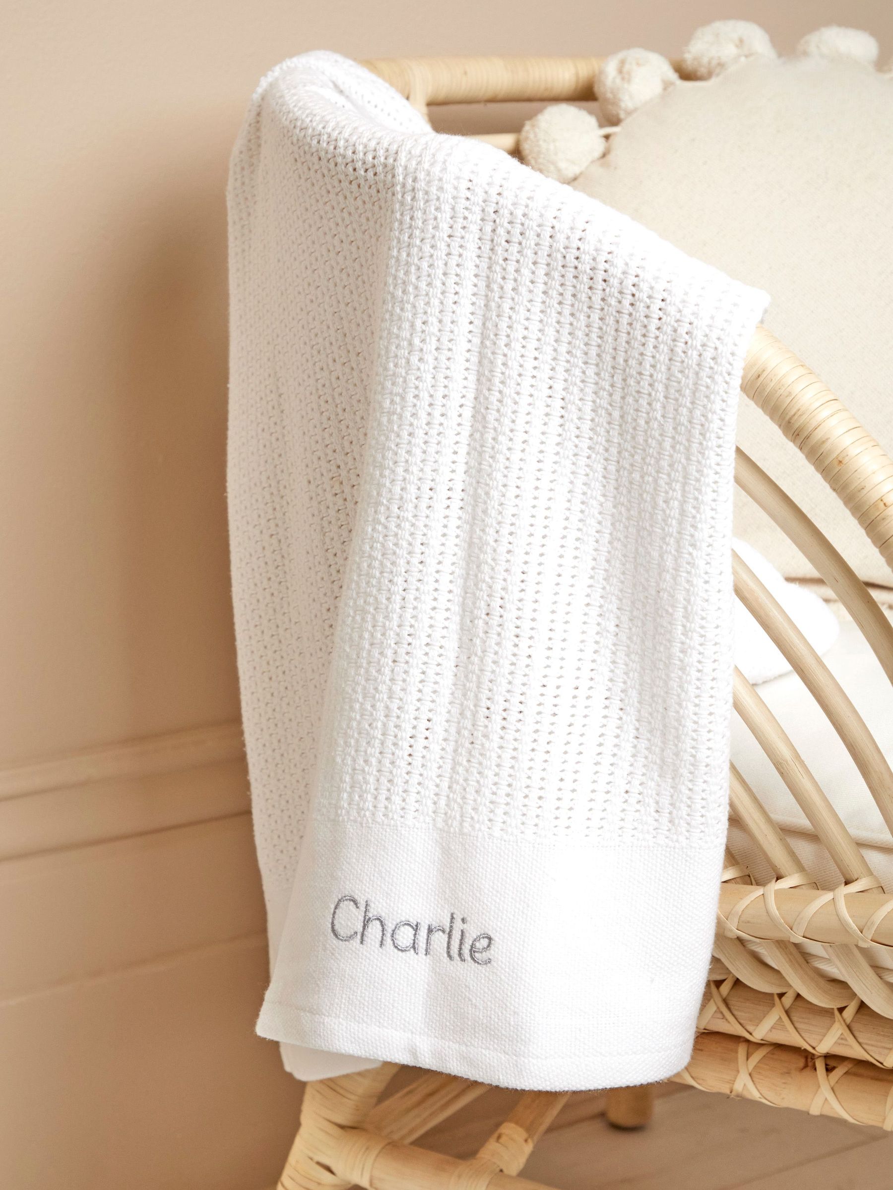 Personalised White Woven Cellular Blanket (AY6509) | £24