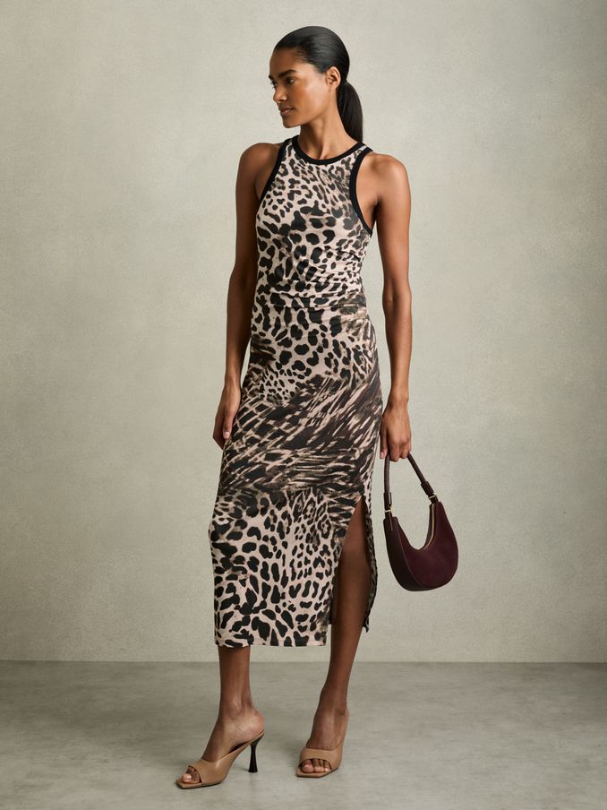Leopard-Print Jersey Bodycon Dress in Neutral (AY7483) | £120