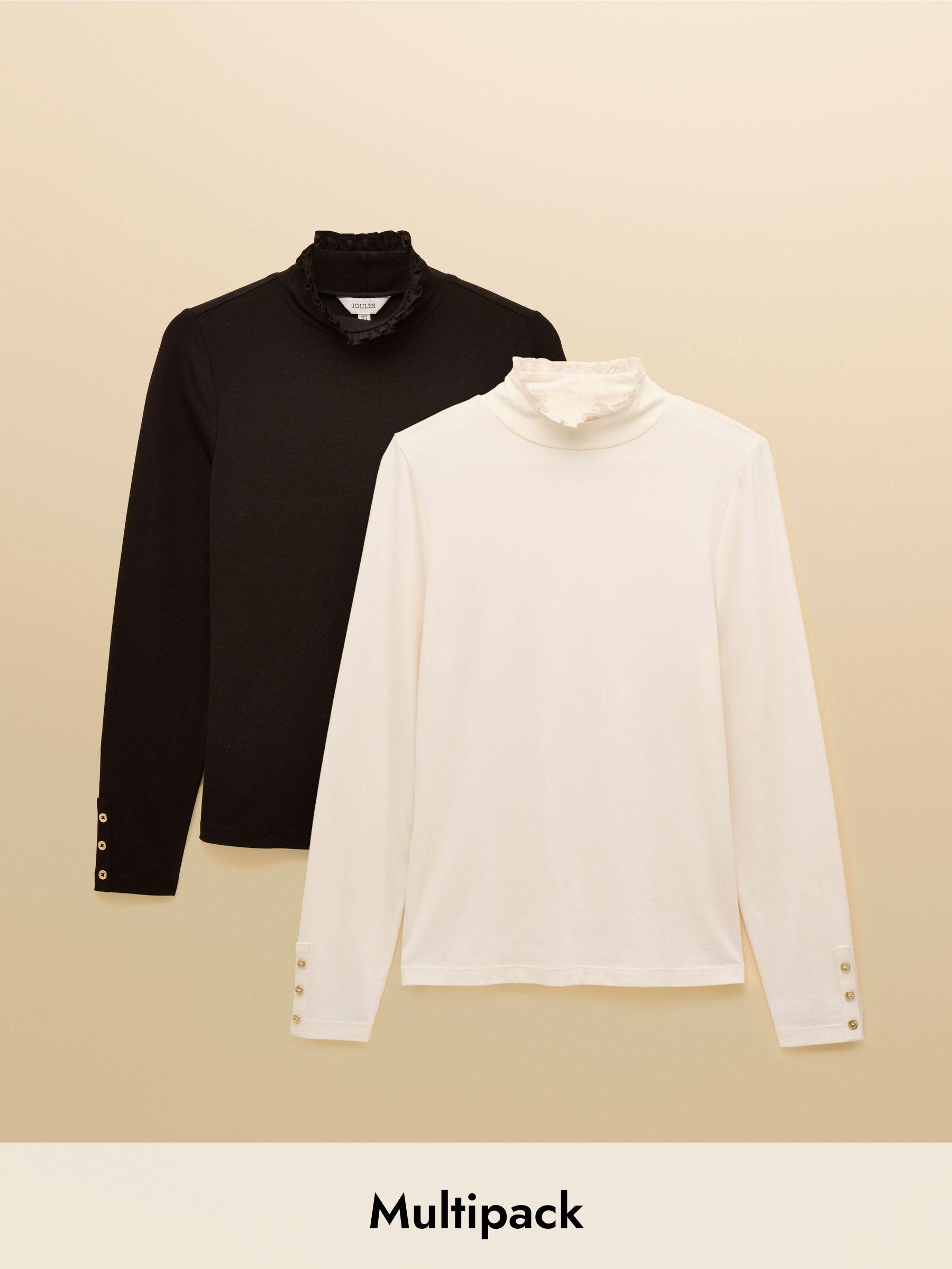 Amy Black & Cream Long Sleeve High Neck Jersey Top -  2 Pack