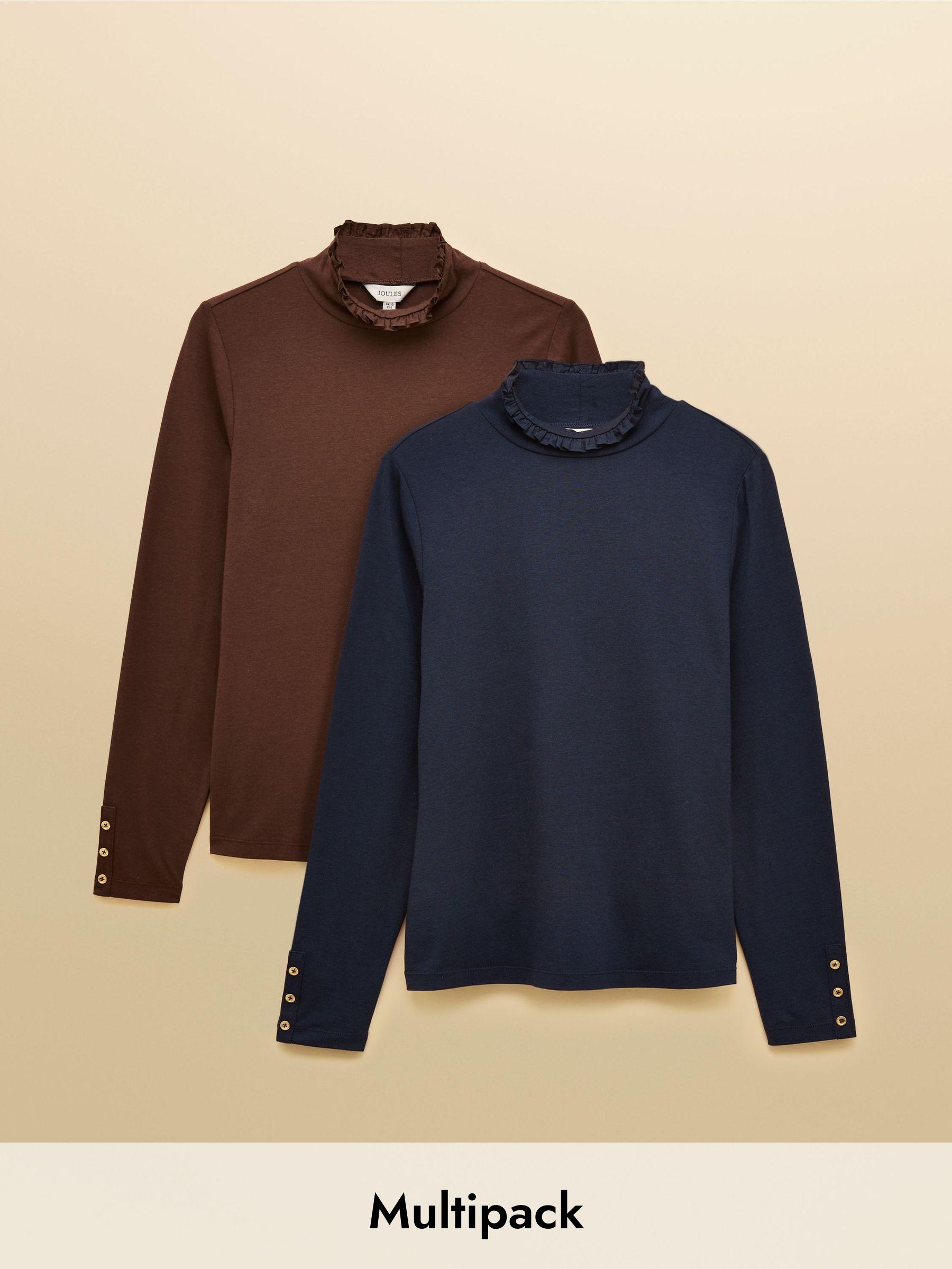 Amy Brown & Navy Long Sleeve High Neck Jersey Top -  2 Pack