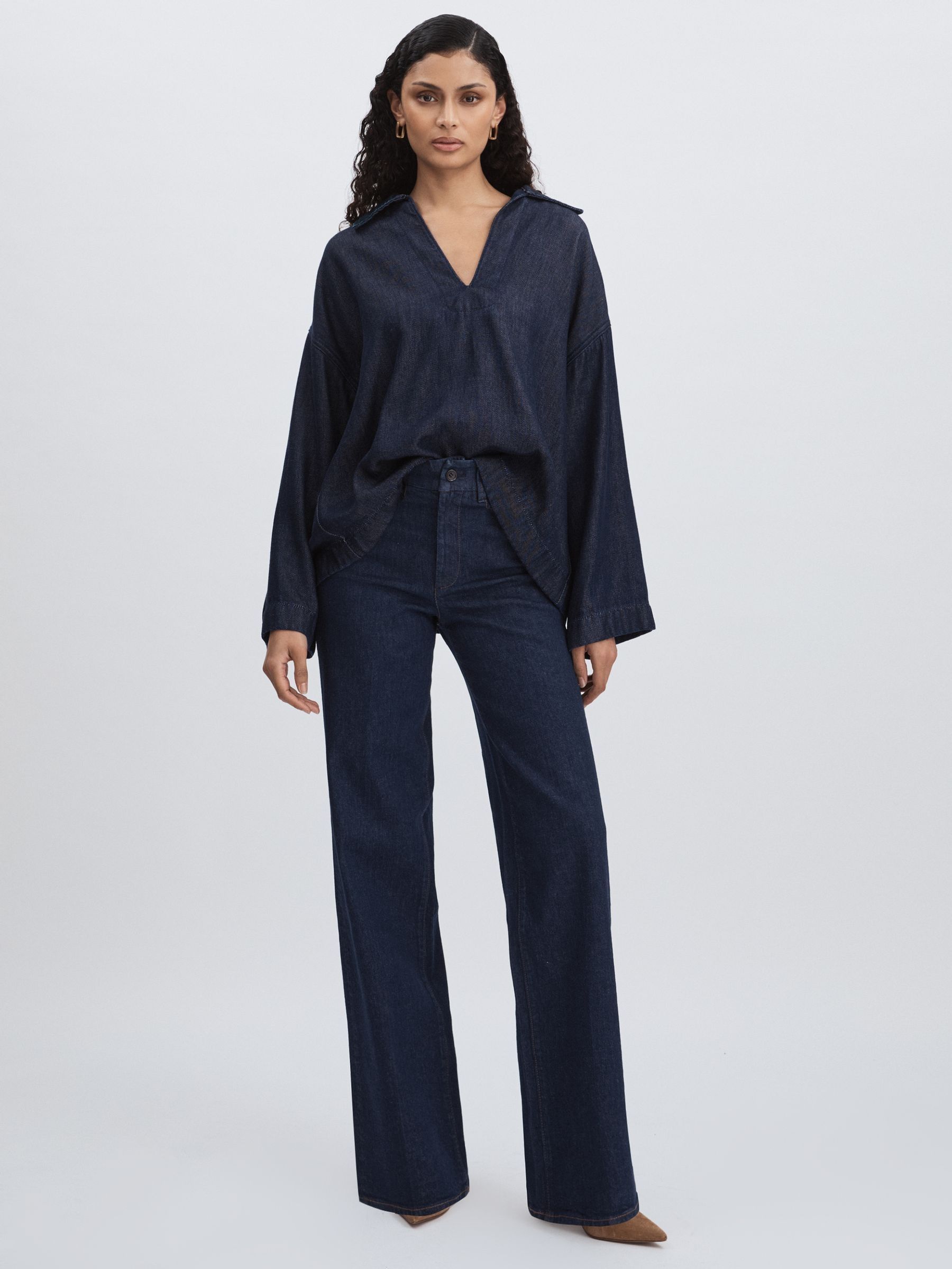 Paige High Rise Wide Leg Jeans in Edinburgh Dark Blue (AY8418) | £290