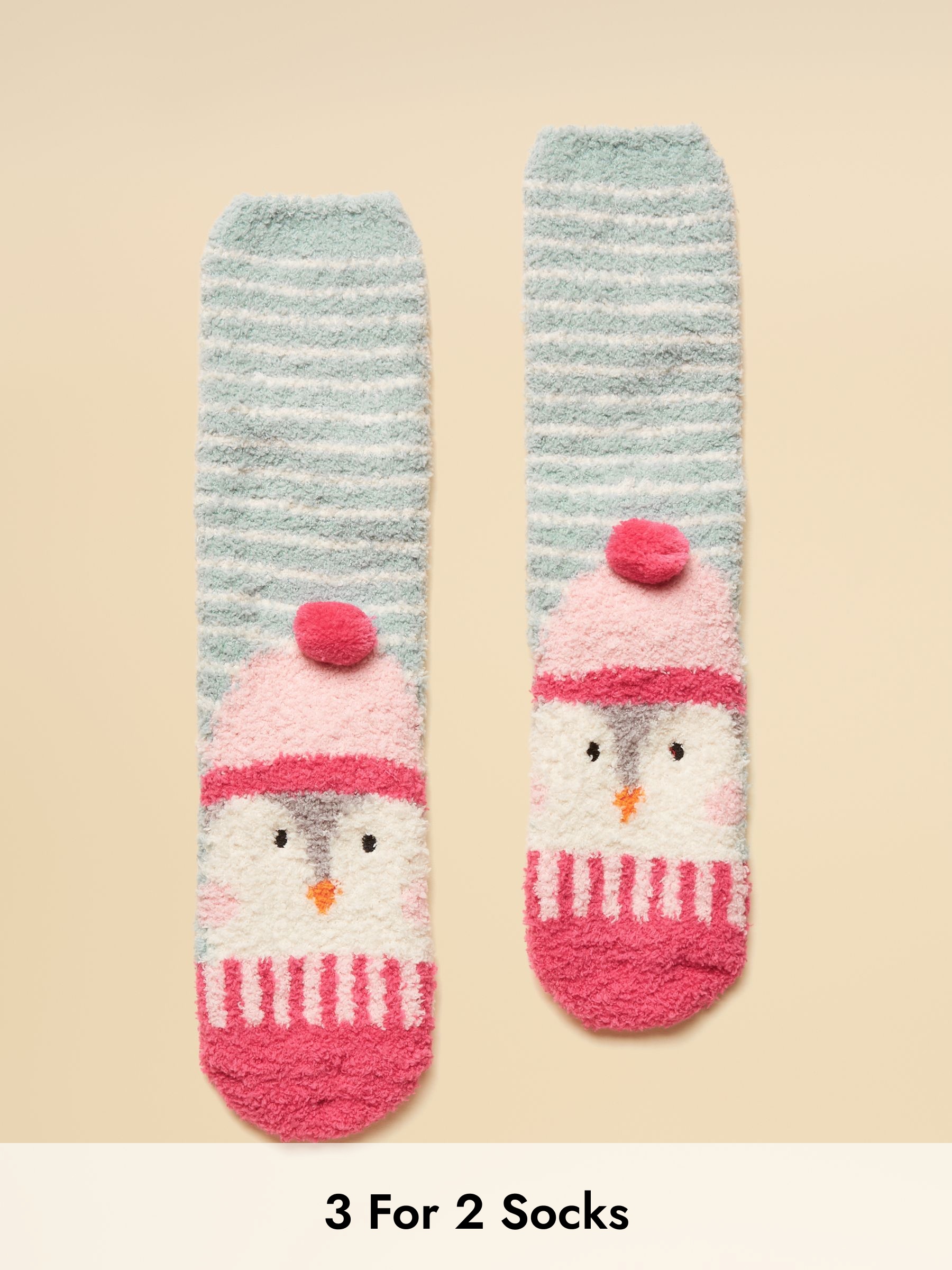 Kids' Fluffy Penguin Pink/Blue Character Socks (AY9009) | £0