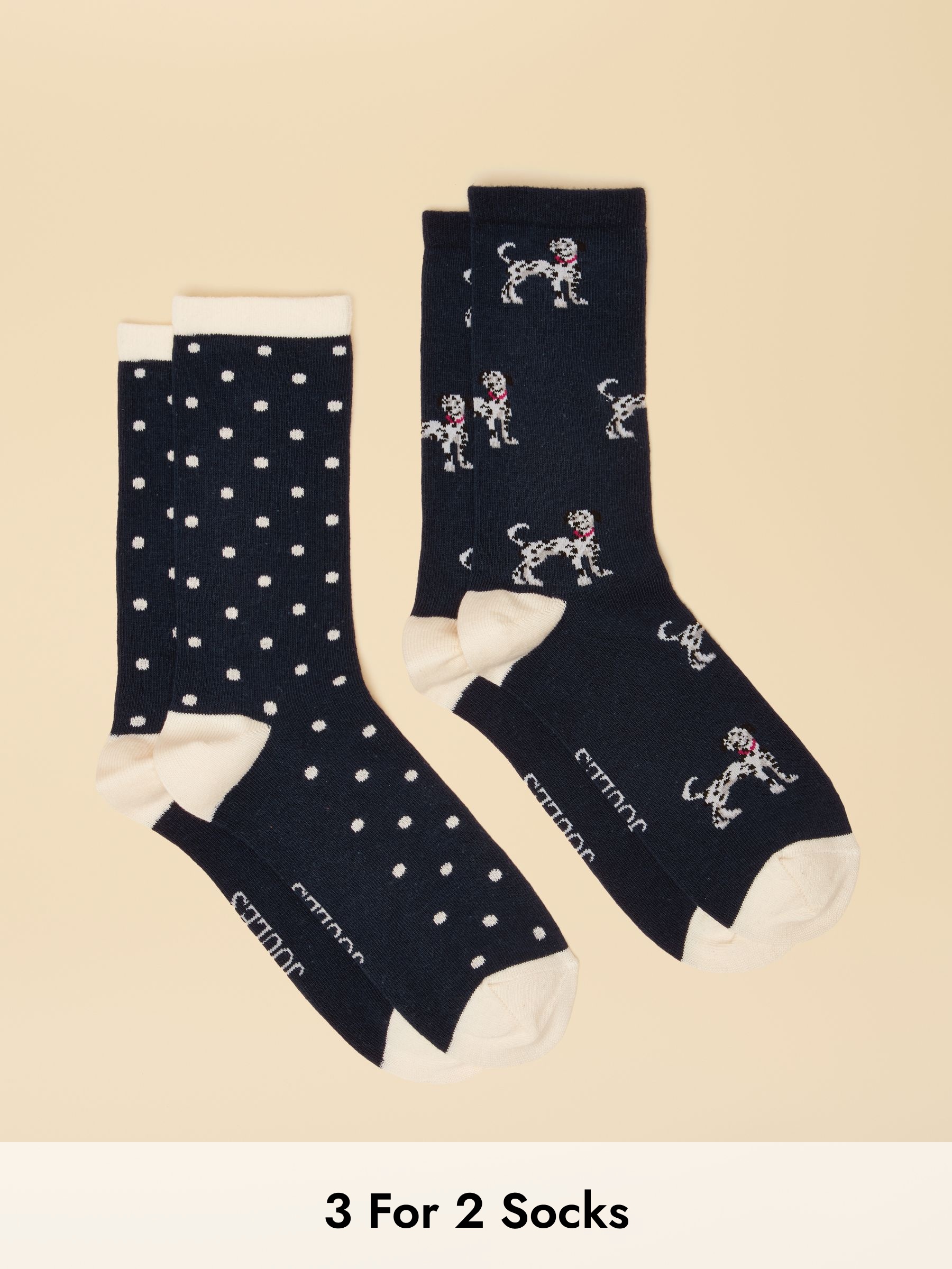 Women's Everyday Navy Dog Spot Cotton Blend Socks 2 Pack (size 4-8) (AY9030) | £9.95
