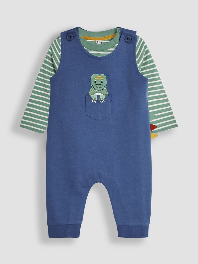 Denim Blue TRex Appliqué Pocket Dungarees and Top Set (B00687) | £13