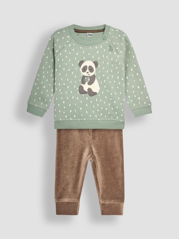 Green Baby Panda Sweatshirt And Cosy Trousers Set (B01119) | £28