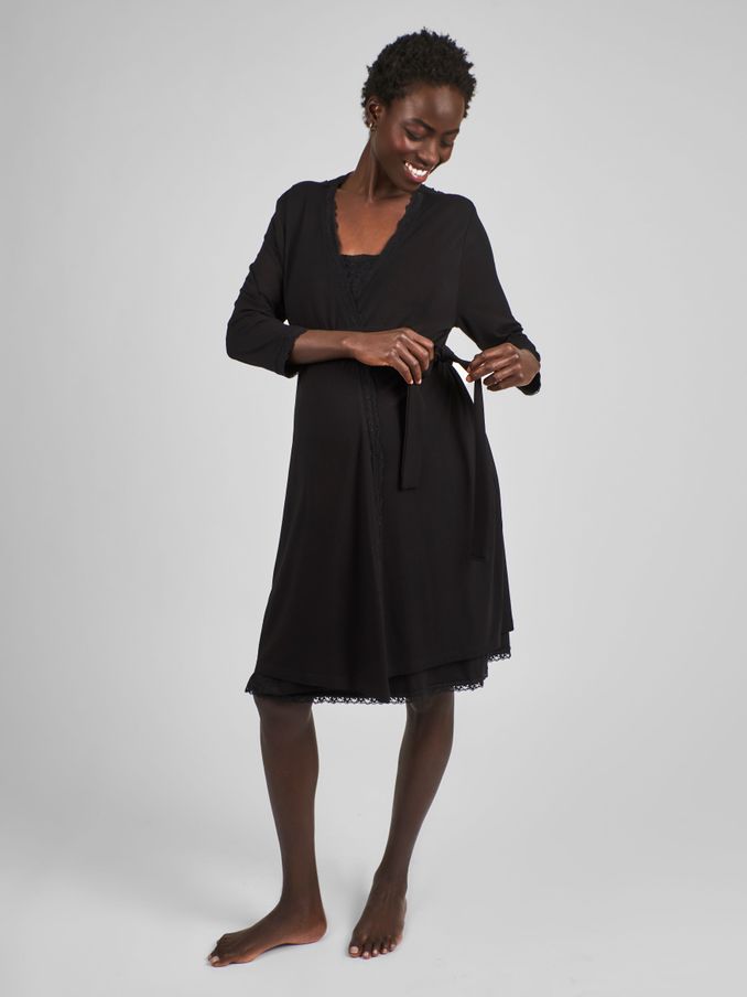 Black Maternity Lace Robe (B01515) | £32