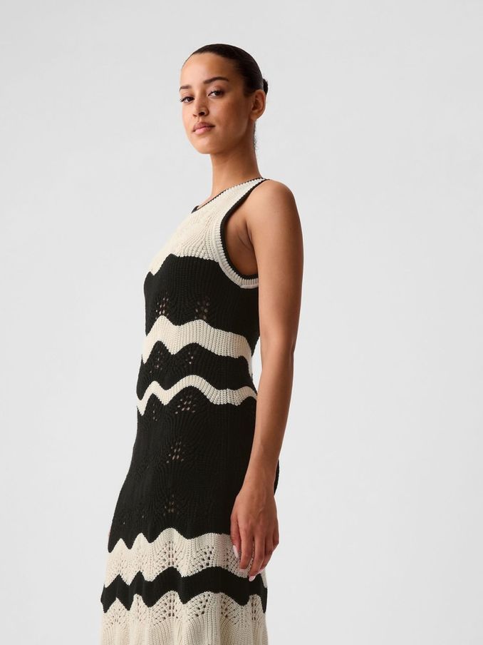 Black Sleeveless Knit Crochet Midi Dress (B01683) | £36