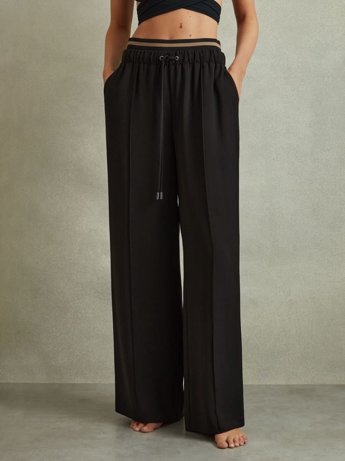 Waistband Detail Wide Leg Trousers in Black (B02115) | £63