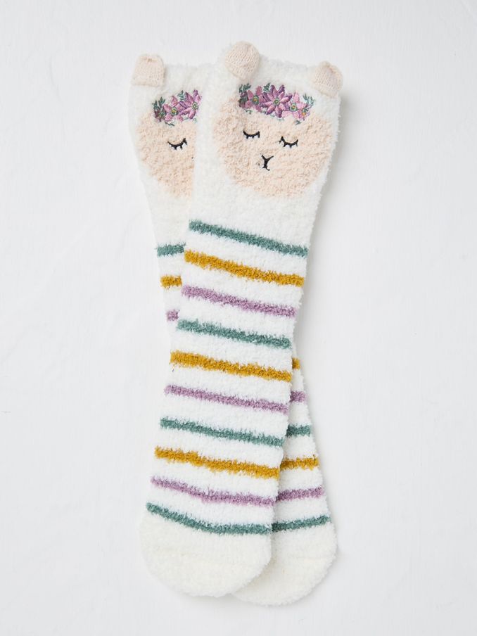 Cream Llama Fluffy Socks (B02867) | £6
