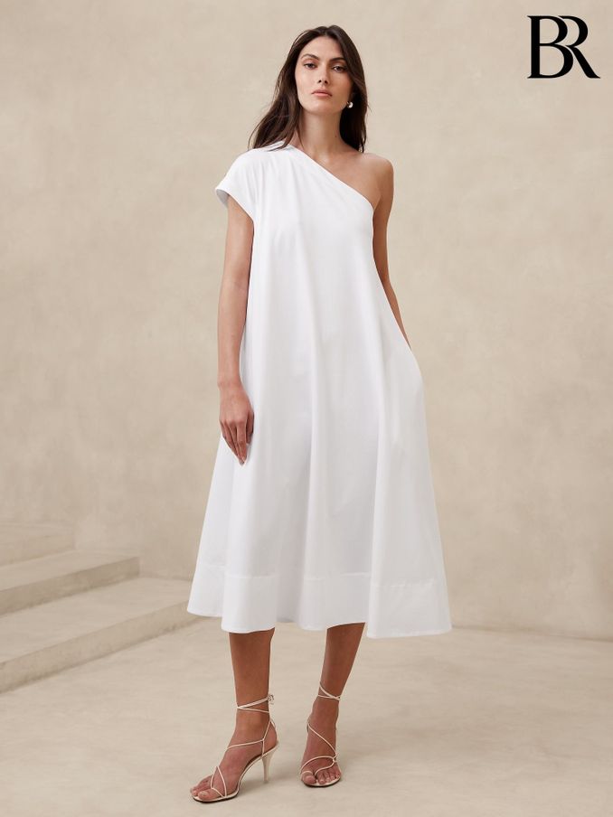 Banana Republic White Odile One-Shoulder Knit Dress (B04182) | £101