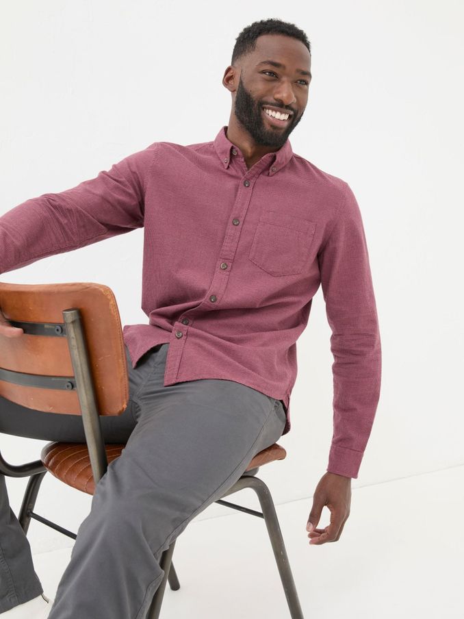 Burgundy Red Tadlow Puppytooth Shirt (B04211) | £30