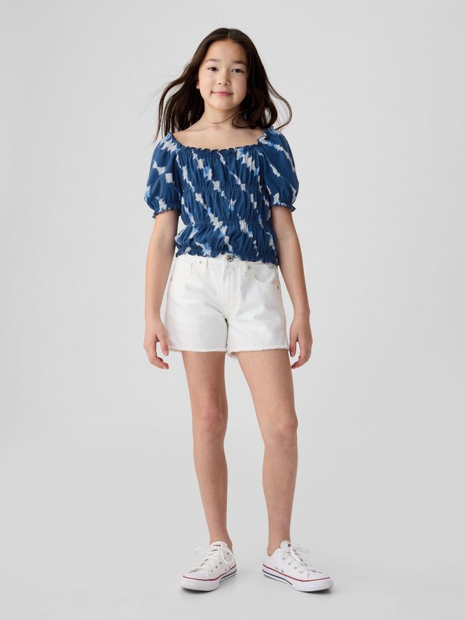 Blue Tie Dye Square Neck Puff Sleeve Smocked Top (4-13yrs) (B04819) | £6