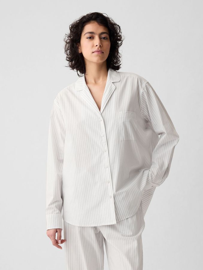 Grey Stripe Poplin Pyjama Shirt (B04965) | £15