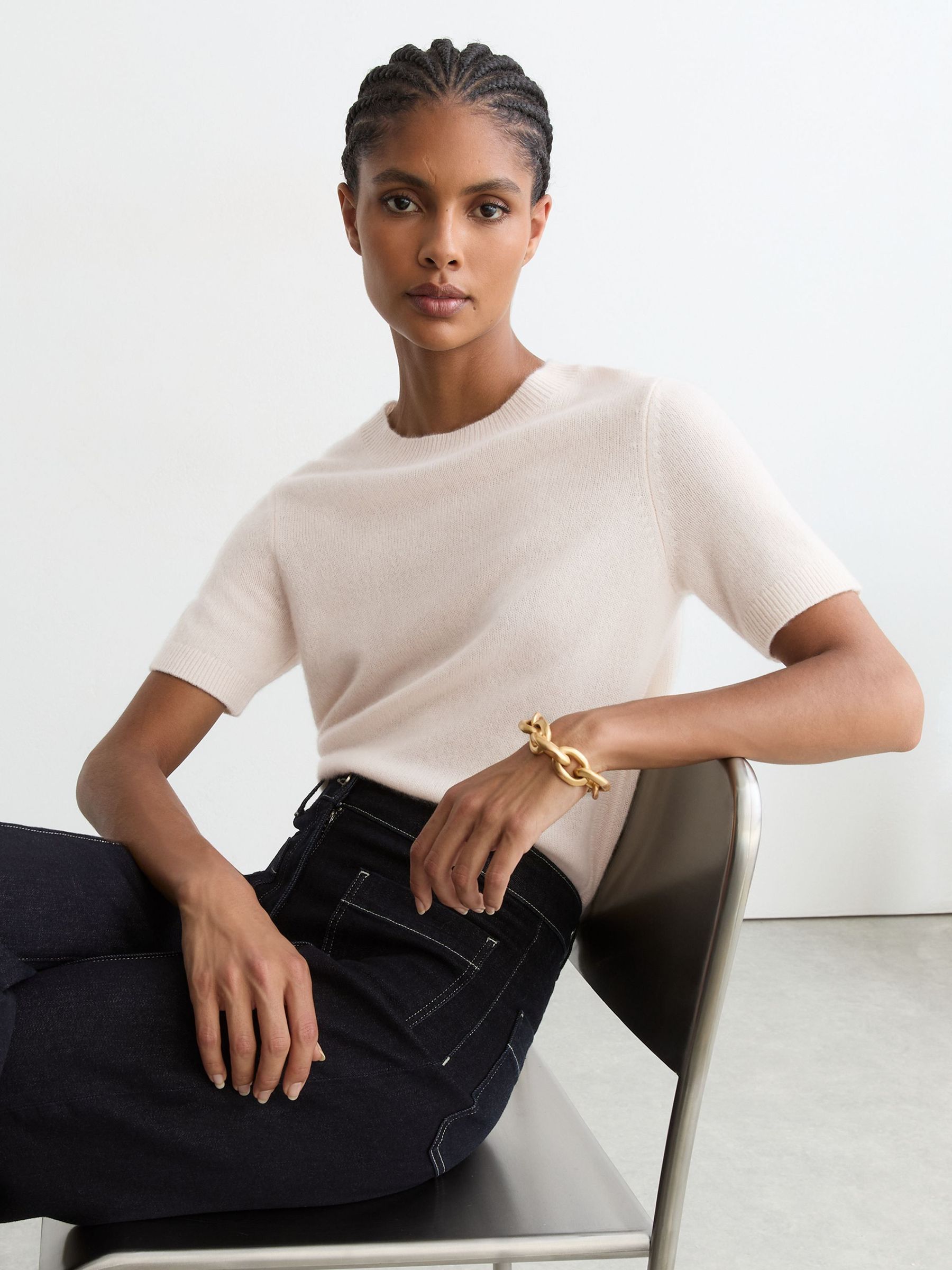 Ivory - 100% Cashmere Crew-neck T-shirt