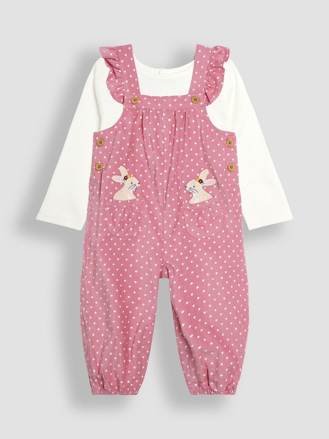 Rose Pink Bunny Appliqué Cord Dungarees & Top Set (B05012) | £19