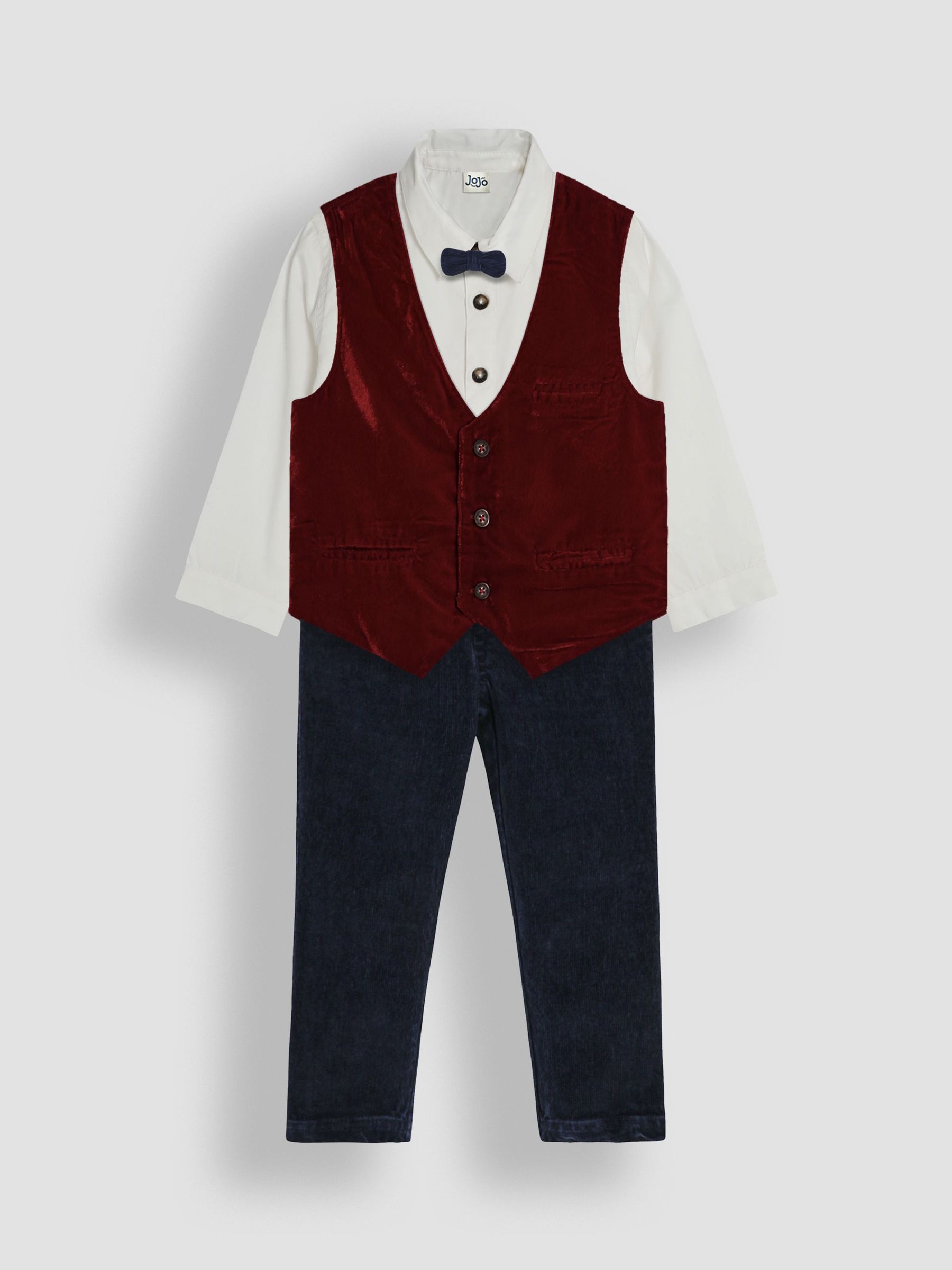 Burgundy Velvet Waistcoat Shirt and Trousers Set (B05365) | £24