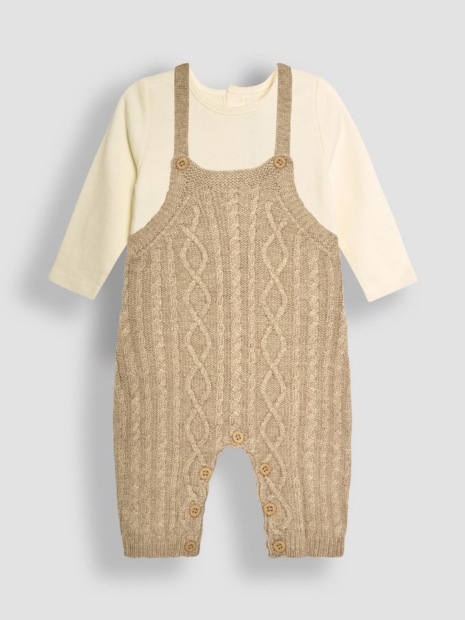 Fawn Brown Cable Knit Dungarees & Top Baby Set (B06097) | £13