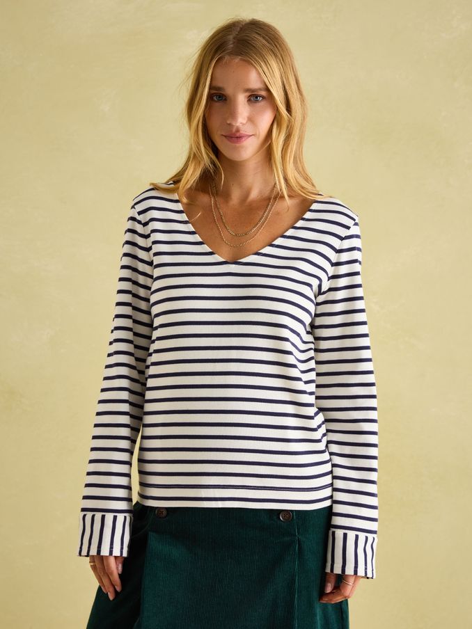 Harbour Cream/Navy V-Neck Jersey Top (B07179) | £23