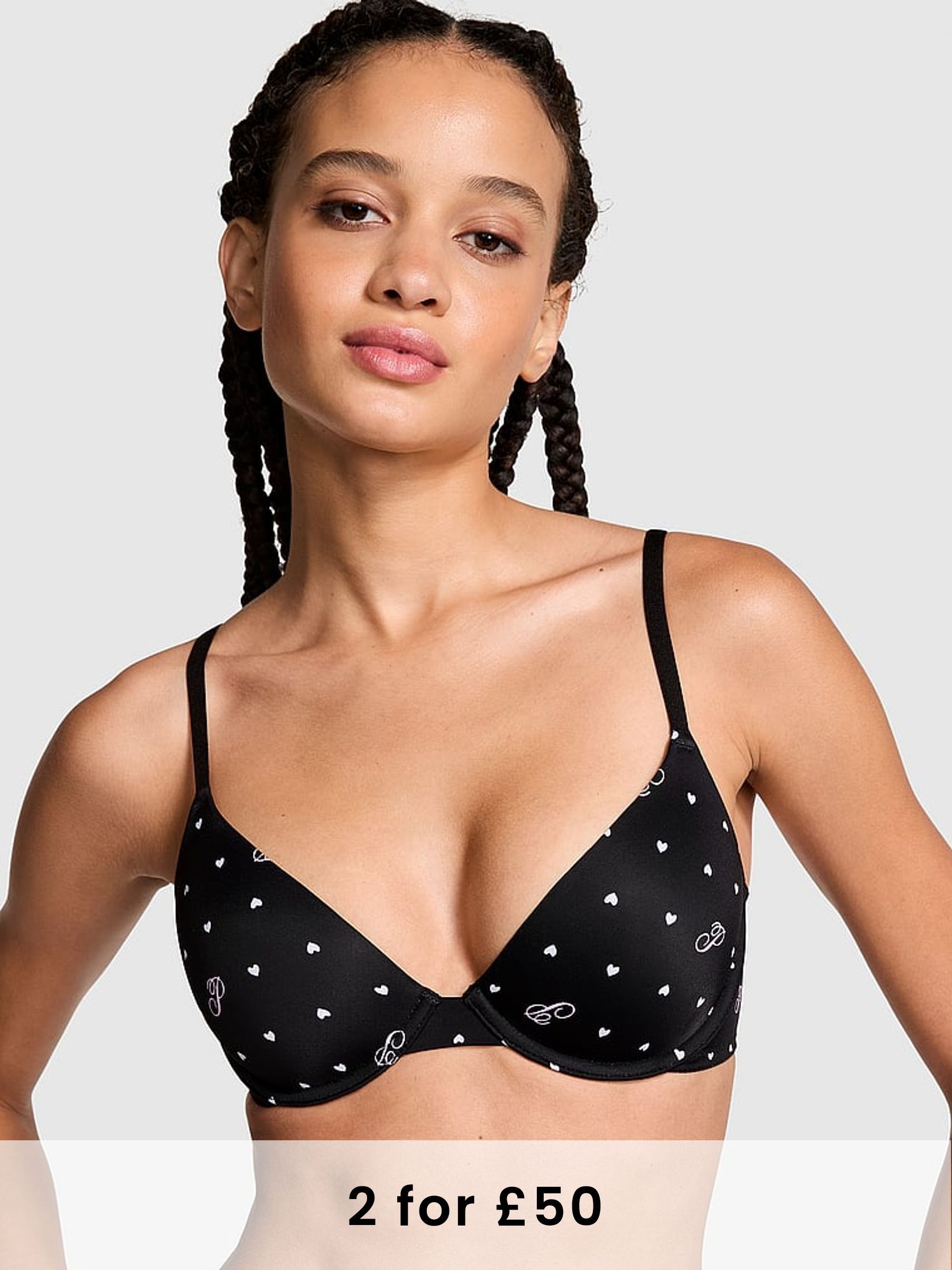 Black Heart Script Print T Shirt Bra (B10530) | £29