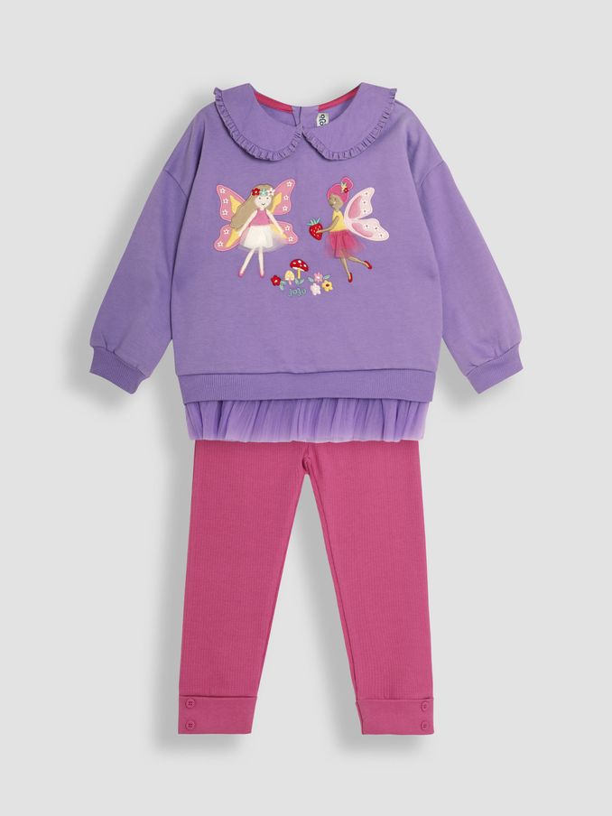 Lilac Purple Fairy Appliqué Tulle Frill Sweatshirt & Leggings Set (B10547) | £15