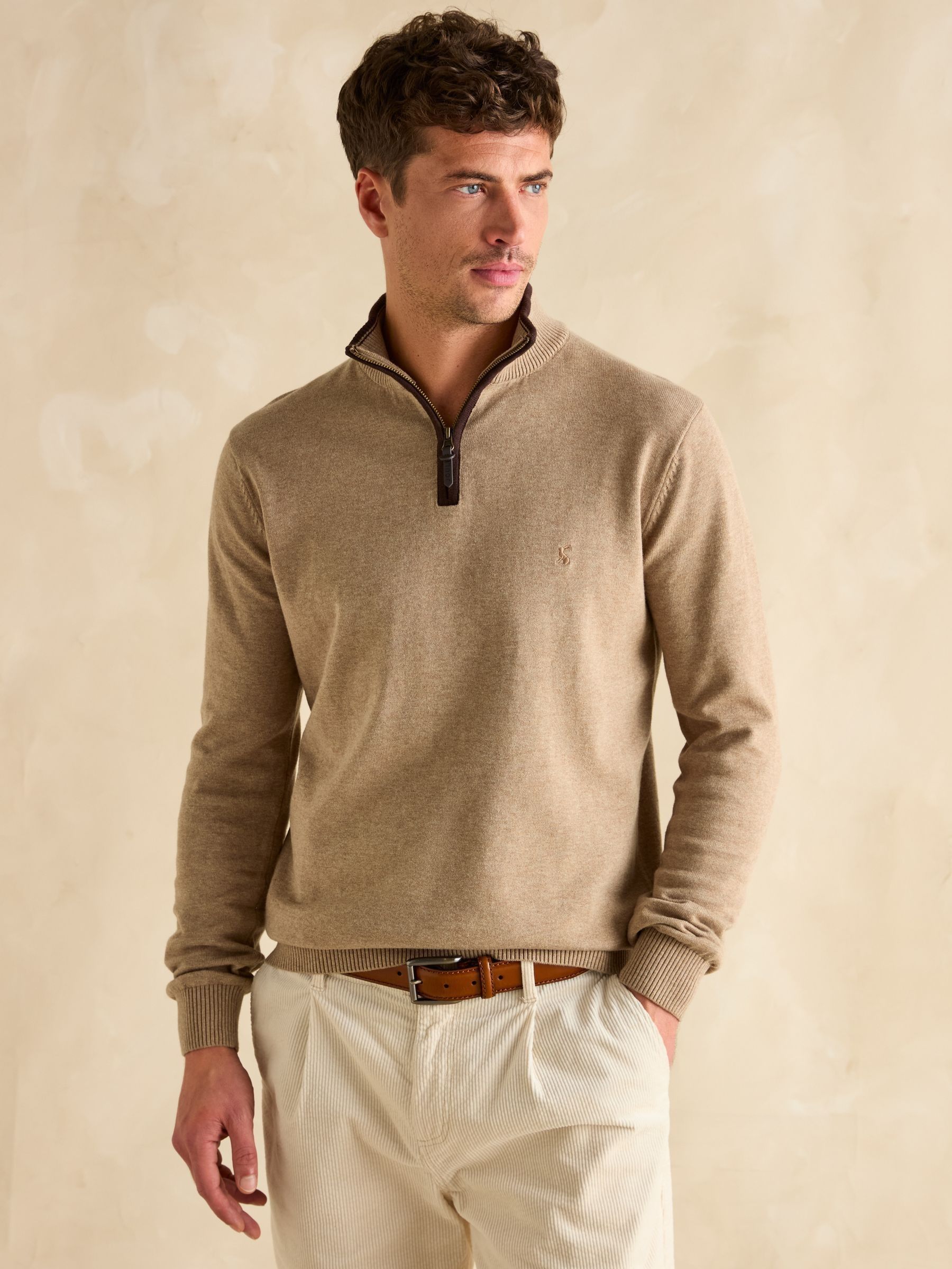 Hillside Beige Quarter Zip Knitted Jumper