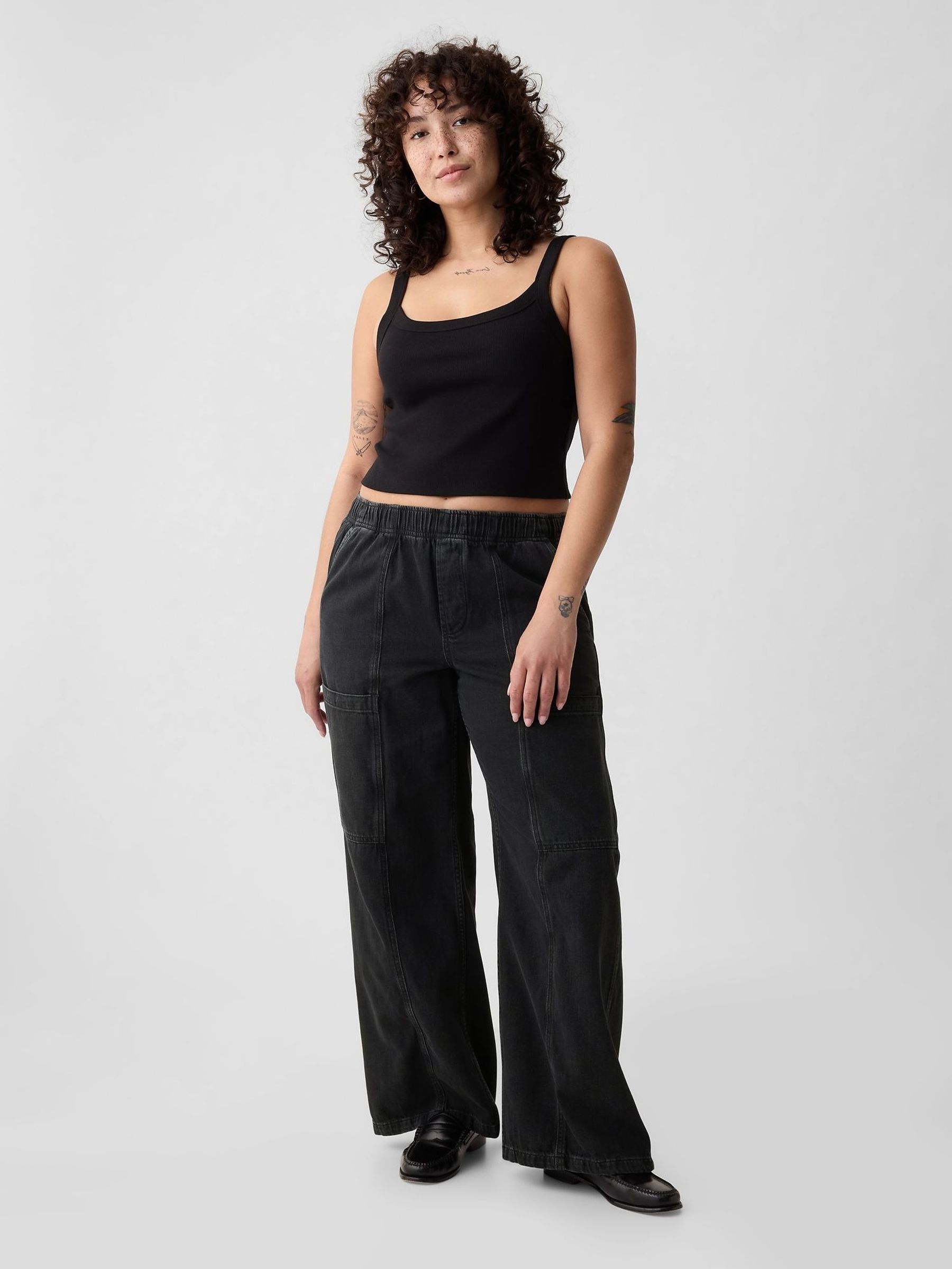 Black High Waisted Wide Leg Utility Easy Jeans (B11081) | £55