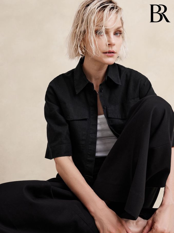Banana Republic Black Hemp-Cotton Cropped Shirt (B11662) | £65