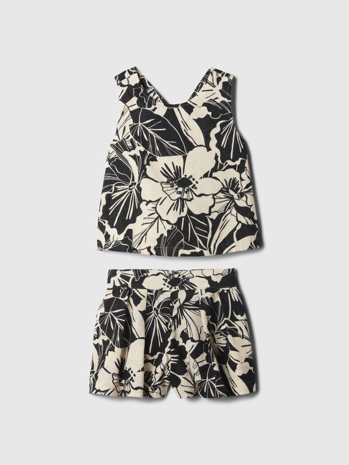 Black/White Linen Cotton Vest Top and Shorts Set (12mths-5yrs) (B12469) | £15