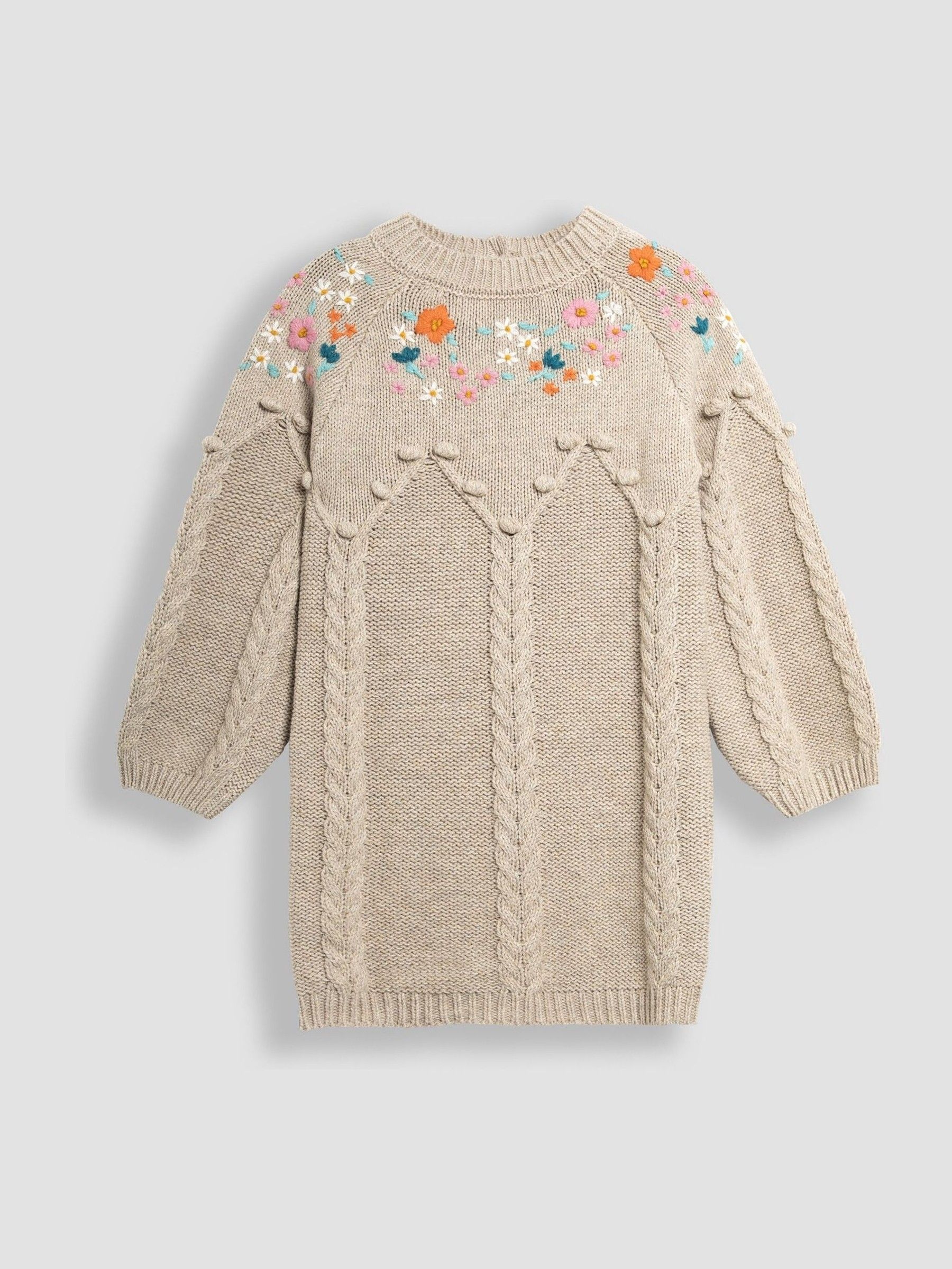 Cream Floral Embroidered Cable Knitted Dress (B12720) | £13