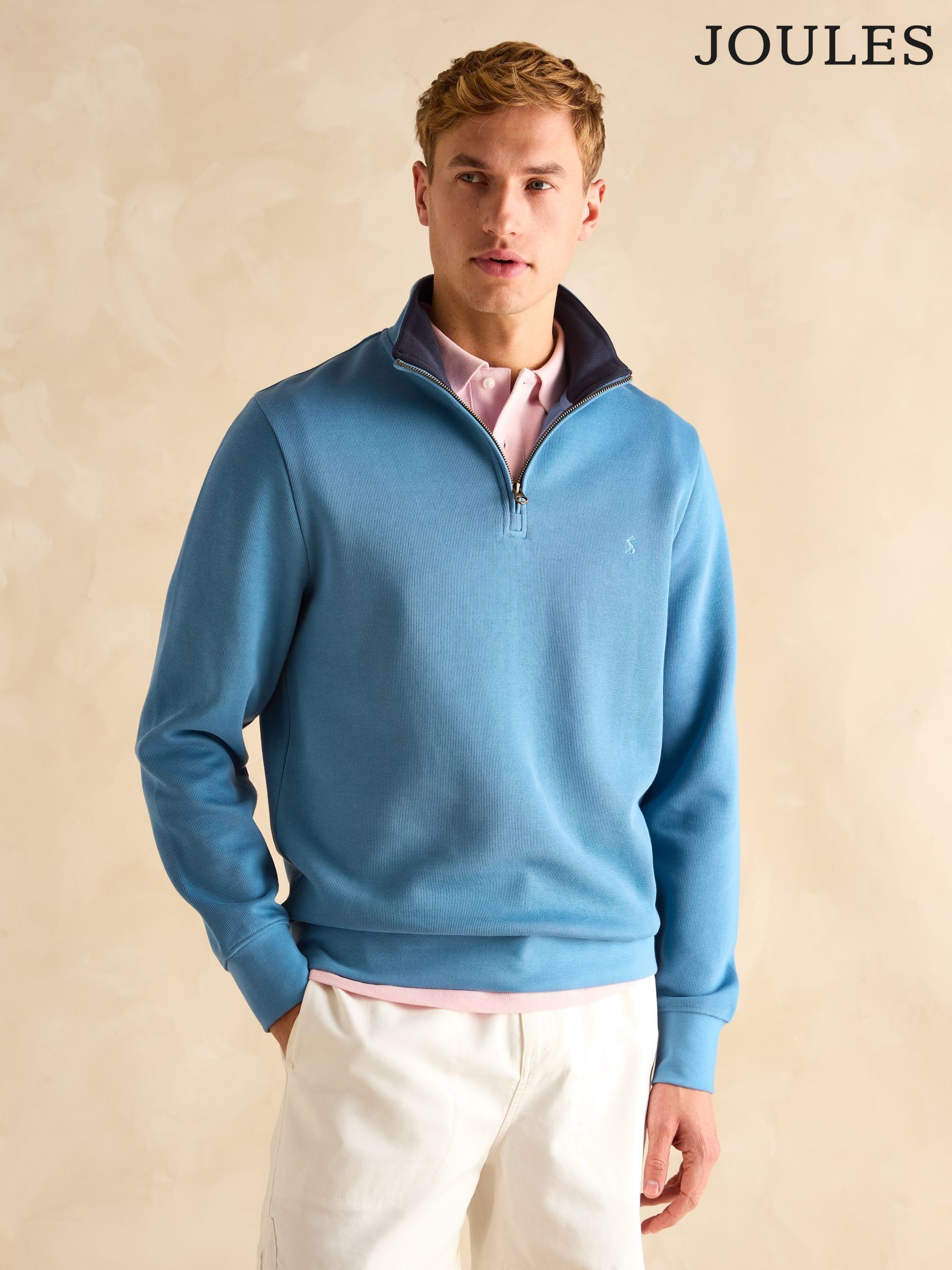 Alistair Light Blue Quarter Zip Cotton Sweatshirt (B12729) | £50