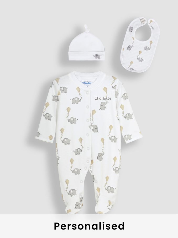 White Personalised Sleepsuit Hats and Bibs Set 3 Pack (B12757) | £35.50