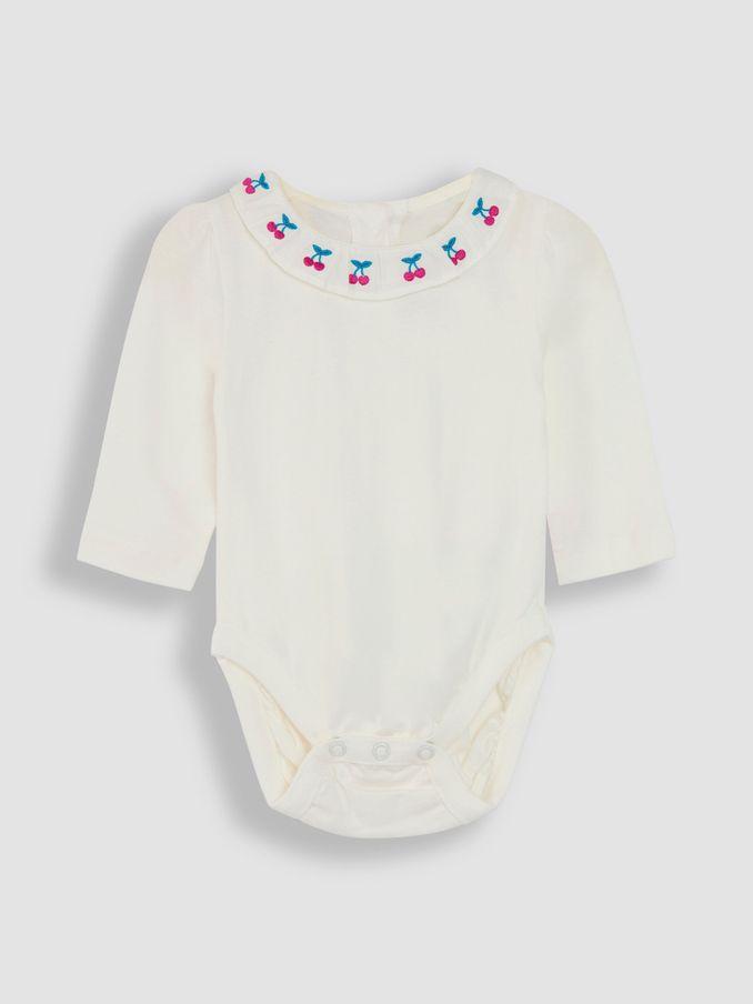 Cream Cherry Embroidered Frill Collar Body (B12923) | £7