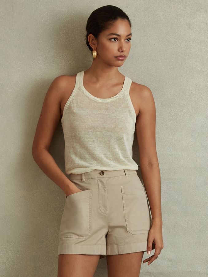 Nova Neutral Cotton Blend Shorts with Turned-Up Hems (B12943) | £40