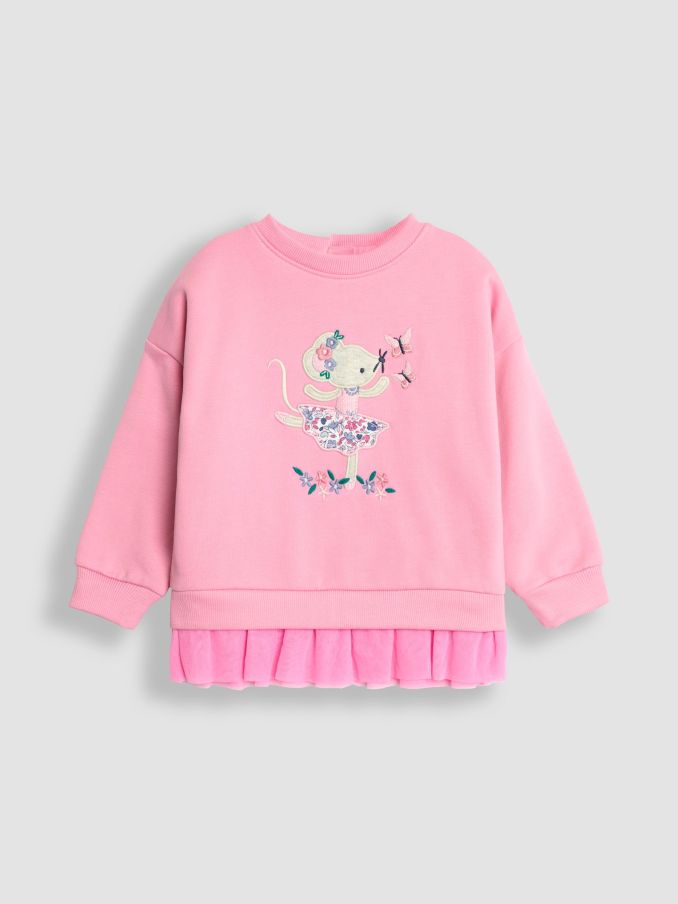 Rose Pink Mouse Appliqué Tulle Frill Sweatshirt (B14221) | £25