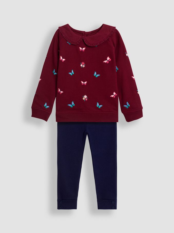 Raspberry Butterfly Embroidered Sweatshirt And Leggings Set (B14275) | £20