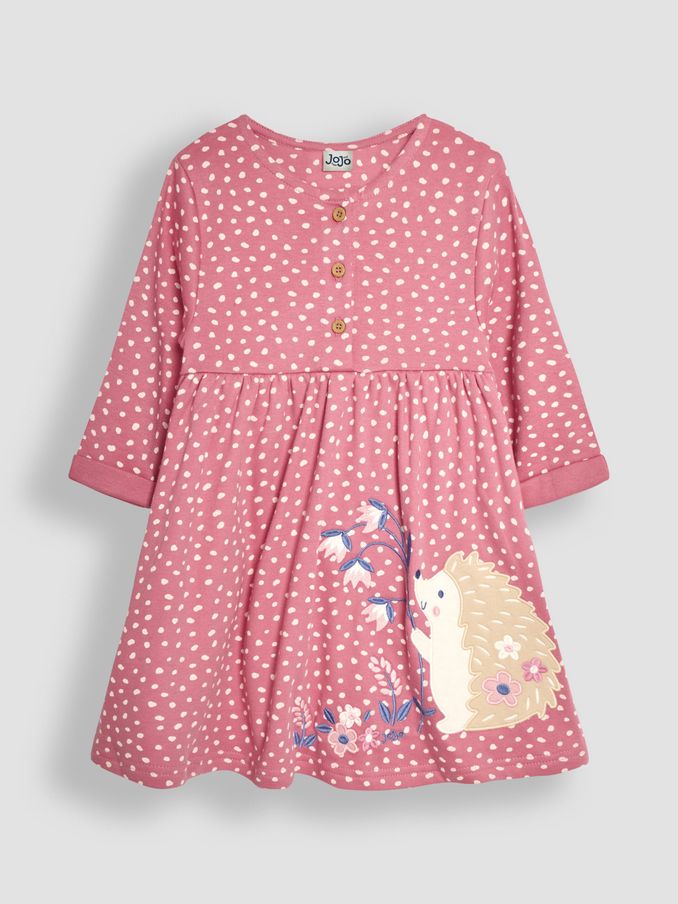 Rose Pink Hedgehog Appliqué Button Front Dress (B14690) | £11