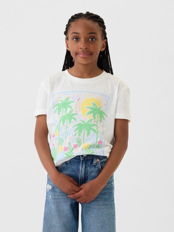 White Palm Tree Graphic Short Sleeve Crew Neck T-Shirt (4-13yrs) (B14771) | £5