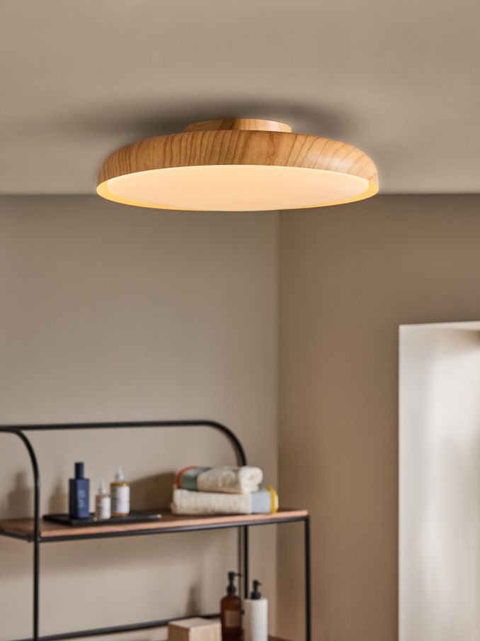Nura Flush Bathroom Light in Wood Effect (B14865) | £115