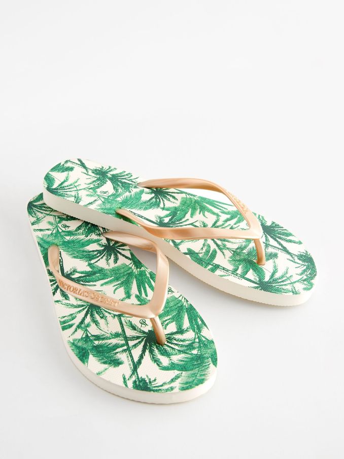 White Tropical Palm Logo Flip Flops (B15248) | £7