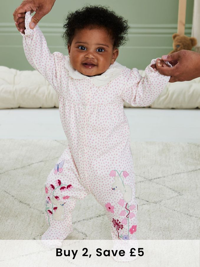 Pink Mouse Appliqué Frill Collar Sleepsuit (B16055) | £21